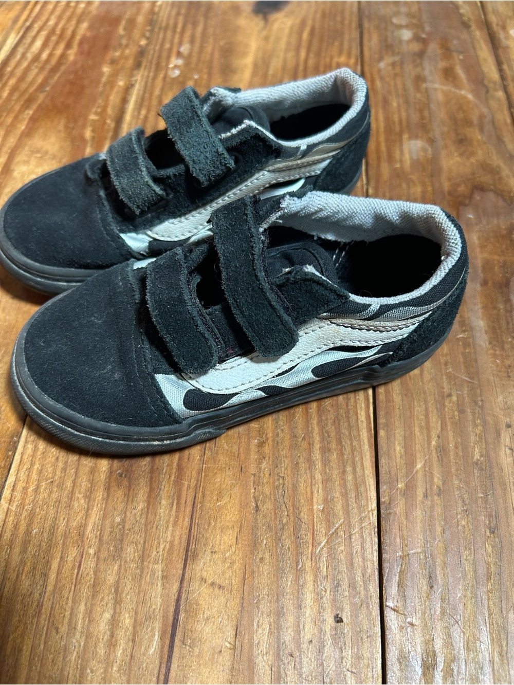 Vans Kids Black and White Velcro Flame Sneakers